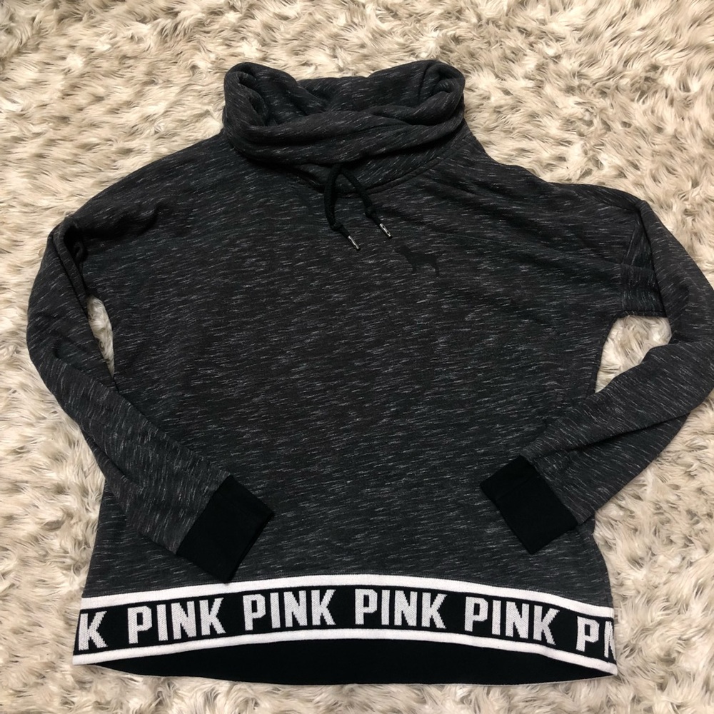 Vs PINK funnel neck hoodie Heathered black large